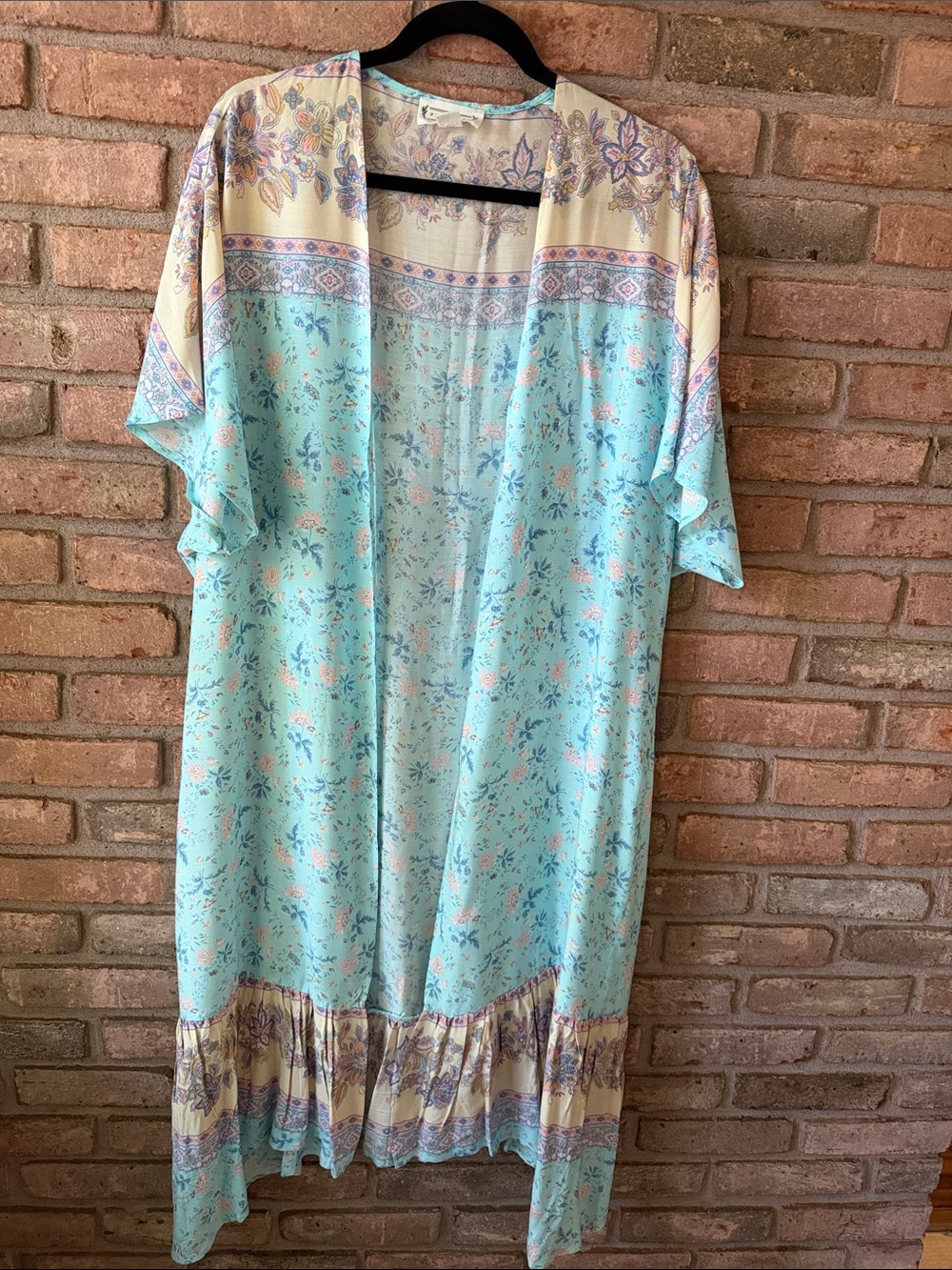 Love Riche Light Aqua and Cream Floral Kimono Jacket